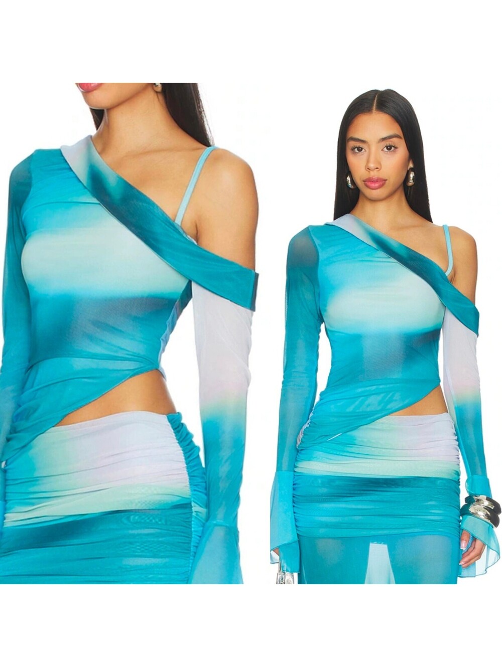 Feners x REVOLVE Susurro Top Blue Medium Mesh Sirencore Aquacore Euro Clubwear